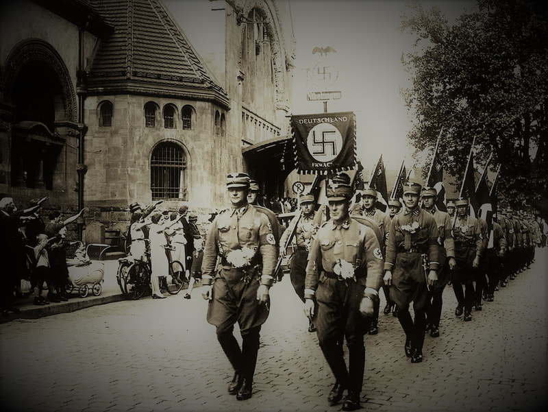 NS regime, Nazi propaganda, Nazi march, railway station, Worms