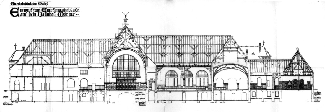 Plan des Bahnhofs Worms, Entwurfszeichnung, Railway Architecture