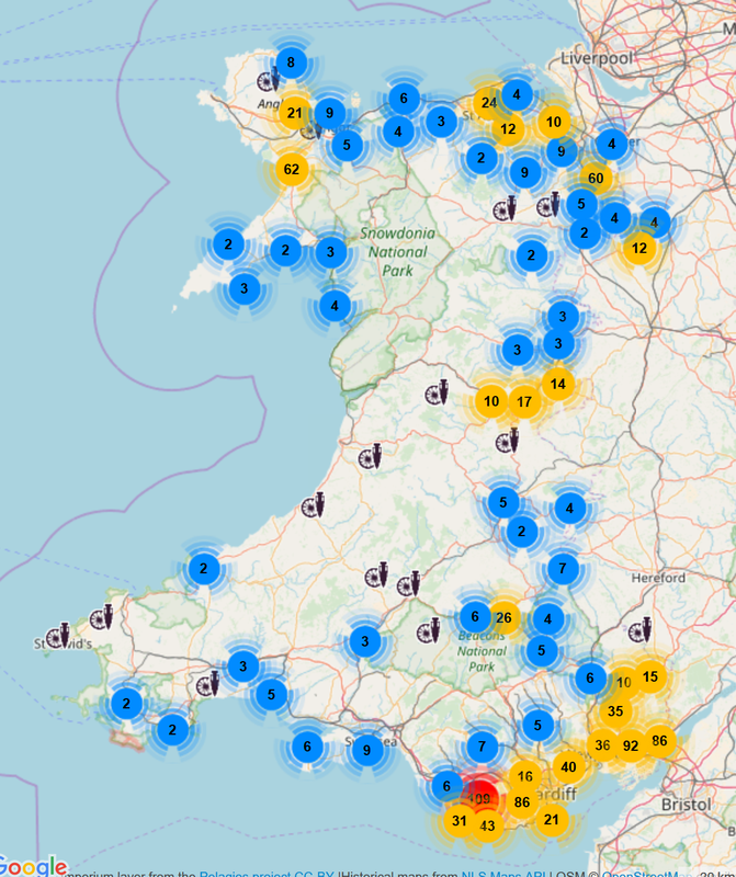 Distribution map Roman Wales finds PAS 2017