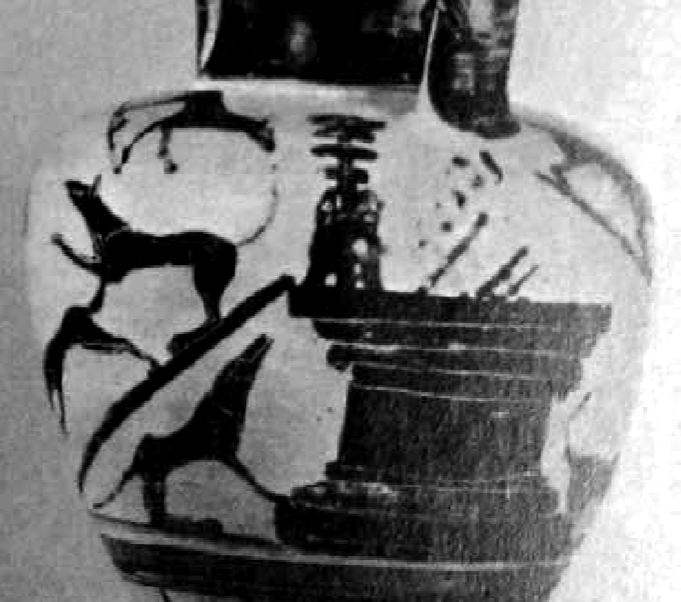  Etruscan  amphora, wolves at altar Servius, wolf god, wolf cult, culte de loup, Italy, pottery