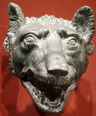 Roman bronze head of wolf, Cleveland, loup