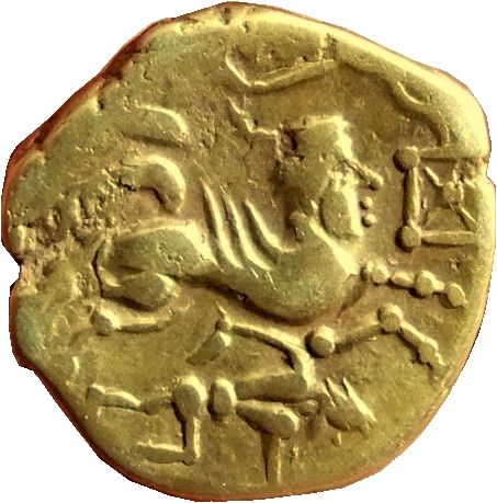 Androcephallic horse on a gold stater of the Aulerci Cenomani, 2nd-1st c. BCE