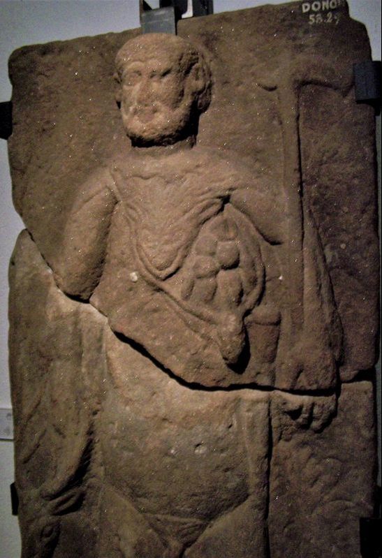 From the sanctuary of Donon (Alsace) - a naked god wearing a wolf skin (a variation of Silvanus / Hercules / or Vosegus?) // Dieu nu avec peau de loup // Einheimischer Gott mit Wolfsfell (Musee Strasbourg; photo: R.H.)