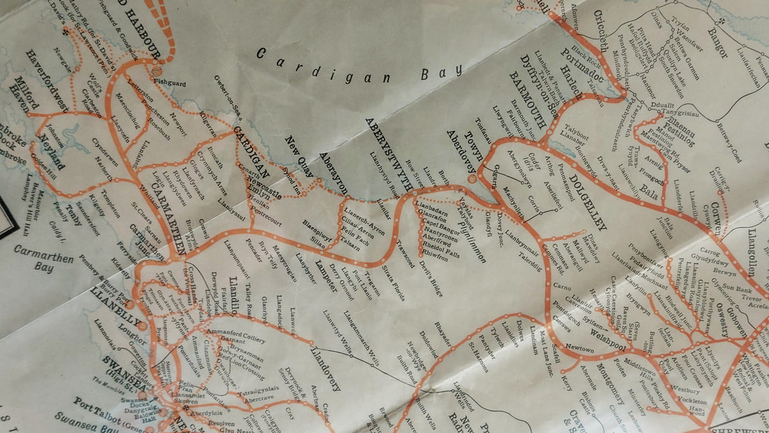 GWR Railway Map, Wales, Carmarthen Lampeter Aberystwyth
