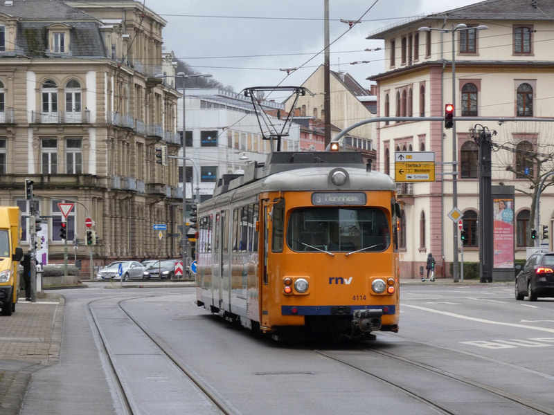 Old "OEG" tram. OEG Überlandstraßenbahn. Heidelberg Straßenbahn